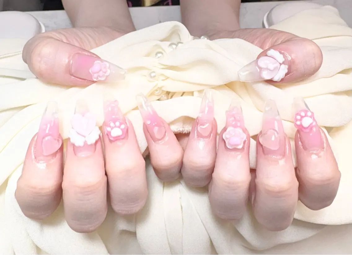 ネイル クリアネイル 長さ出し ハート ハンドネイル ✨韓国✨nail salonLumieのネイルデザイン