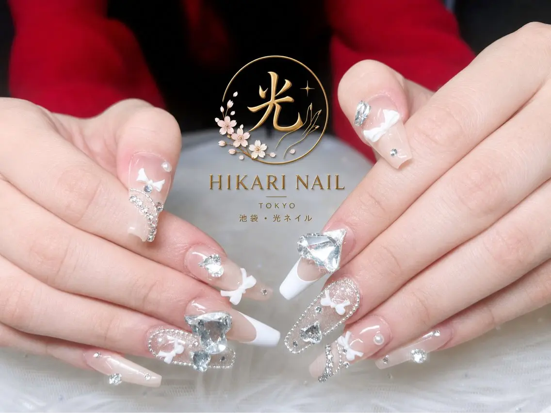 ネイル チークネイル 長さ出し フレンチネイル ガーリー ハロウィン ハンドネイル HikariNail Ikebukuroのネイルデザイン