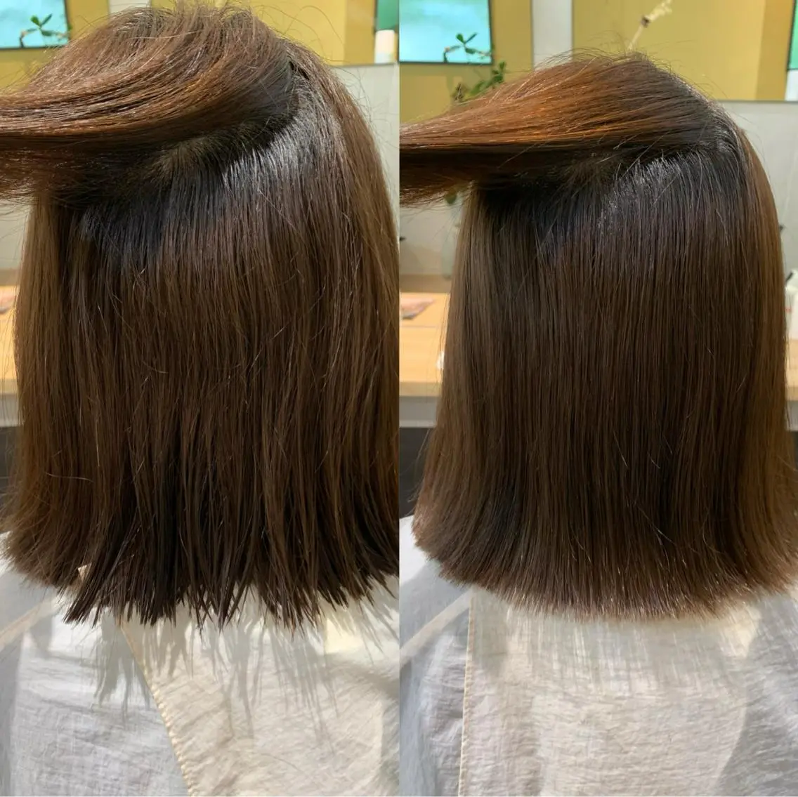 ミディアム パーマ カット 縮毛矯正 トリートメント hubhair レイヤー/透明感のヘアスタイル