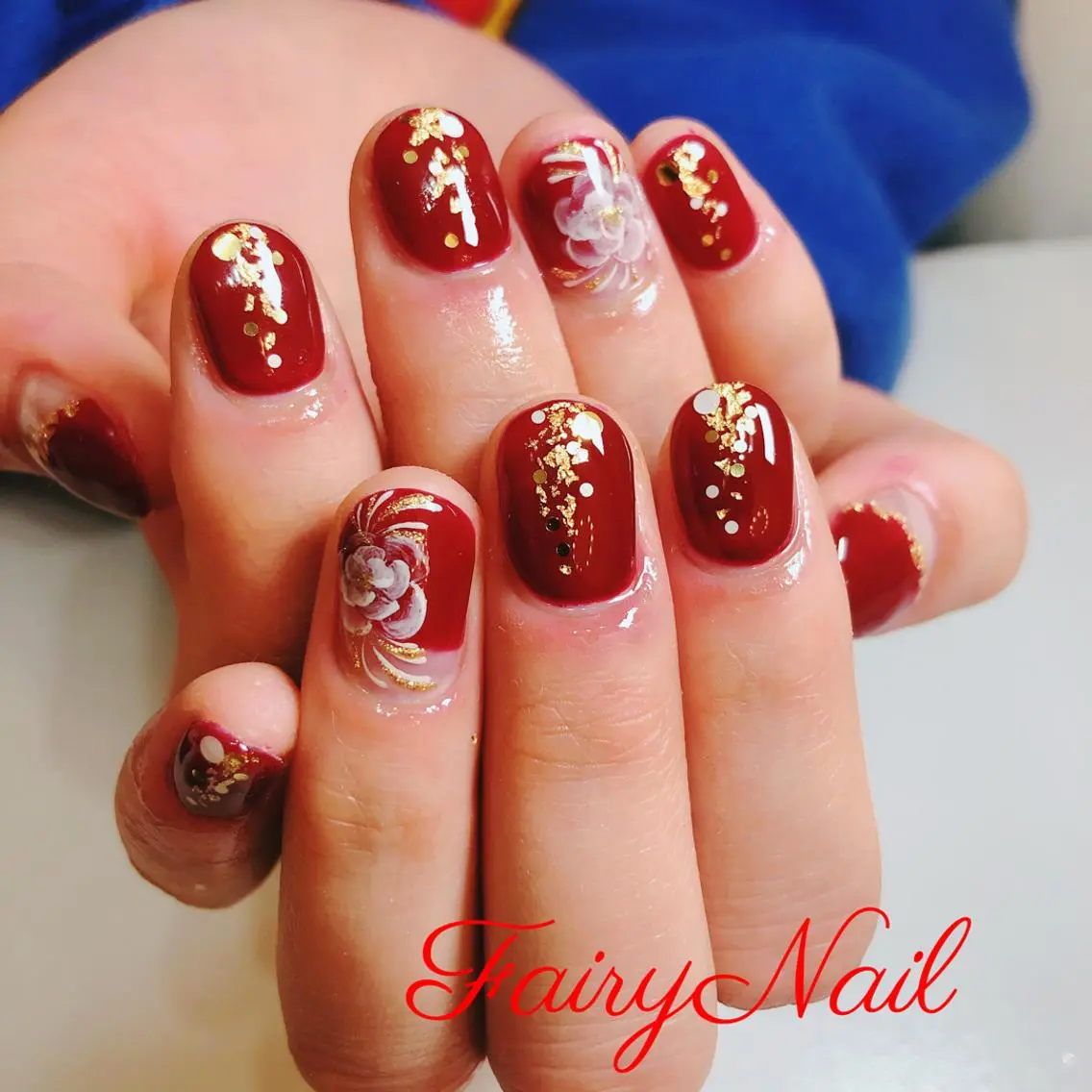 ネイル アートネイル ボルドー 成人式 ホログラムネイル Fairy nailのネイルデザイン