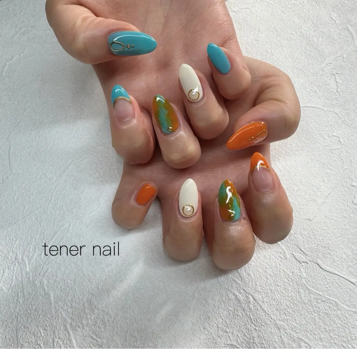 ネイル オレンジ ハンドネイル テネルネイル tener nailのネイルデザイン