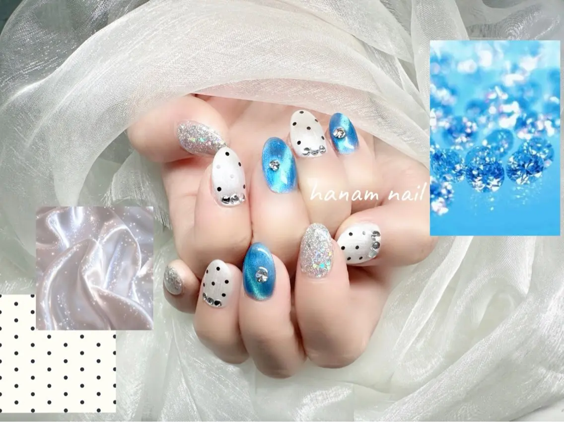 ネイル ハンドネイル hanam nail 🌿🩵ハナムネイルのネイルデザイン