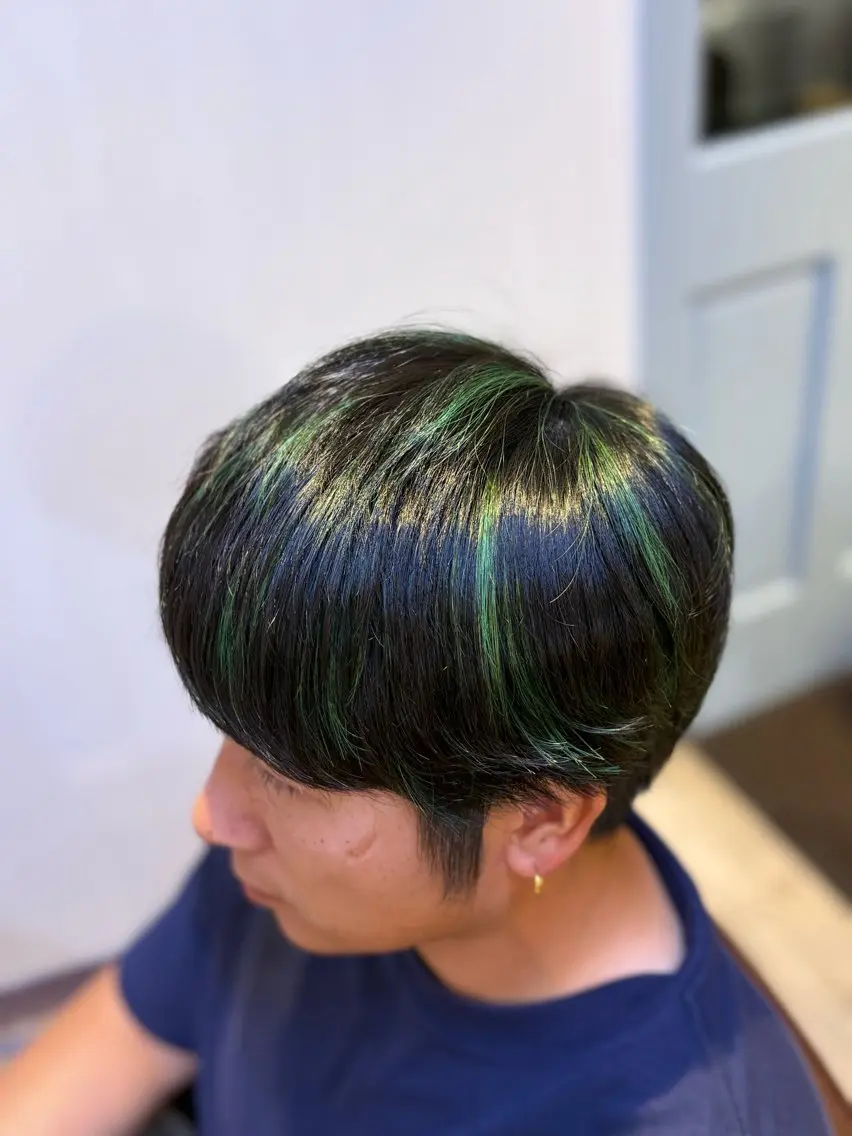 カラー メンズ メンズハイライト 黒髪 ハイライトカラー ヘアカラー 上川畑 つかさのヘアスタイル