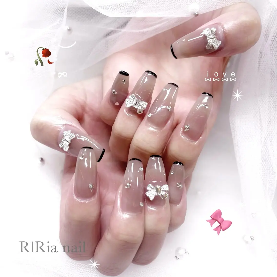 ネイル ブラウン フレンチネイル リボン ハンドネイル 🎀RIRia nail🎀のネイルデザイン