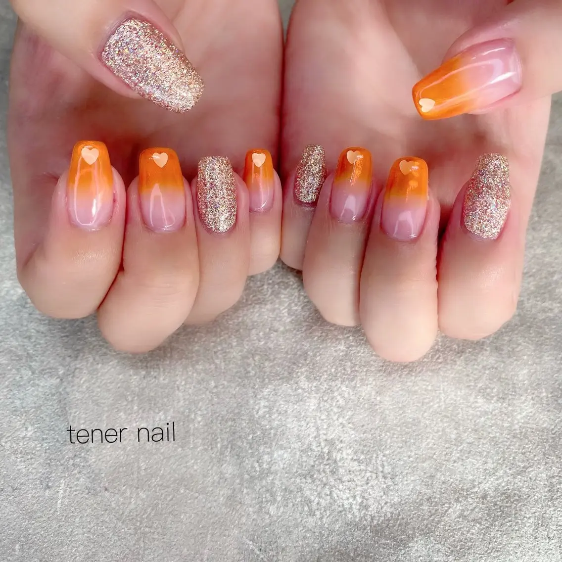 ネイル キラキラネイル ラメ(グリッター) オレンジ テネルネイル tener nailのネイルデザイン