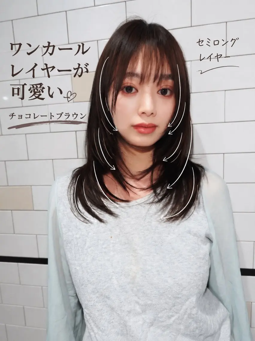 セミロング 顔まわりレイヤー レイヤーカット カット ヘアカラー トリートメント 🍀祥吾🍀レイヤー ✨透明感カラー✨のヘアスタイル