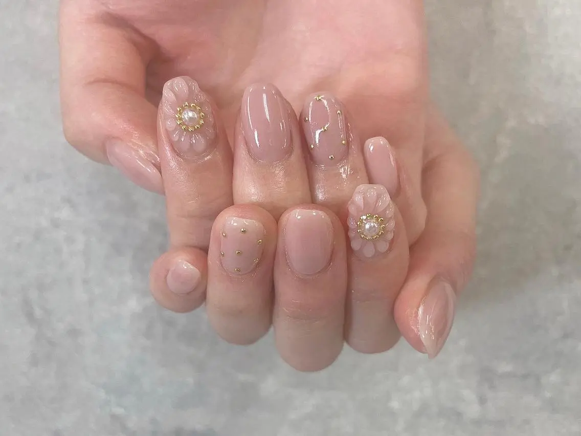 ネイル ドット フラワーネイル ピンク ぷっくりネイル ハンドネイル foglia❁. ⌇imamuraのネイルデザイン