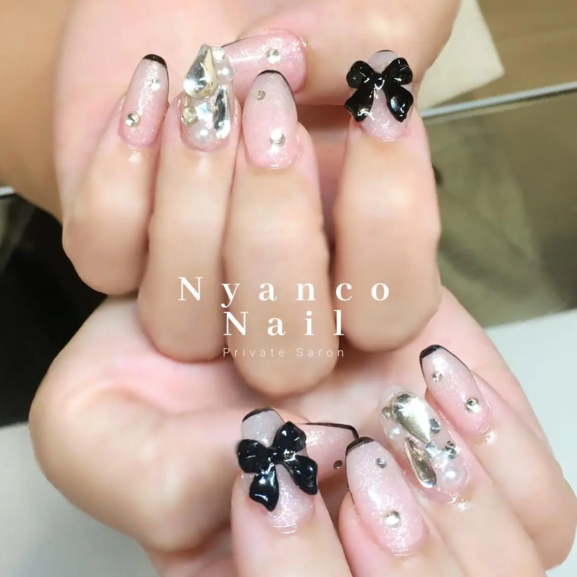 ネイル フレンチネイル ジェルネイル ピンク リボン 夏ネイル Nyanco Nailのネイルデザイン