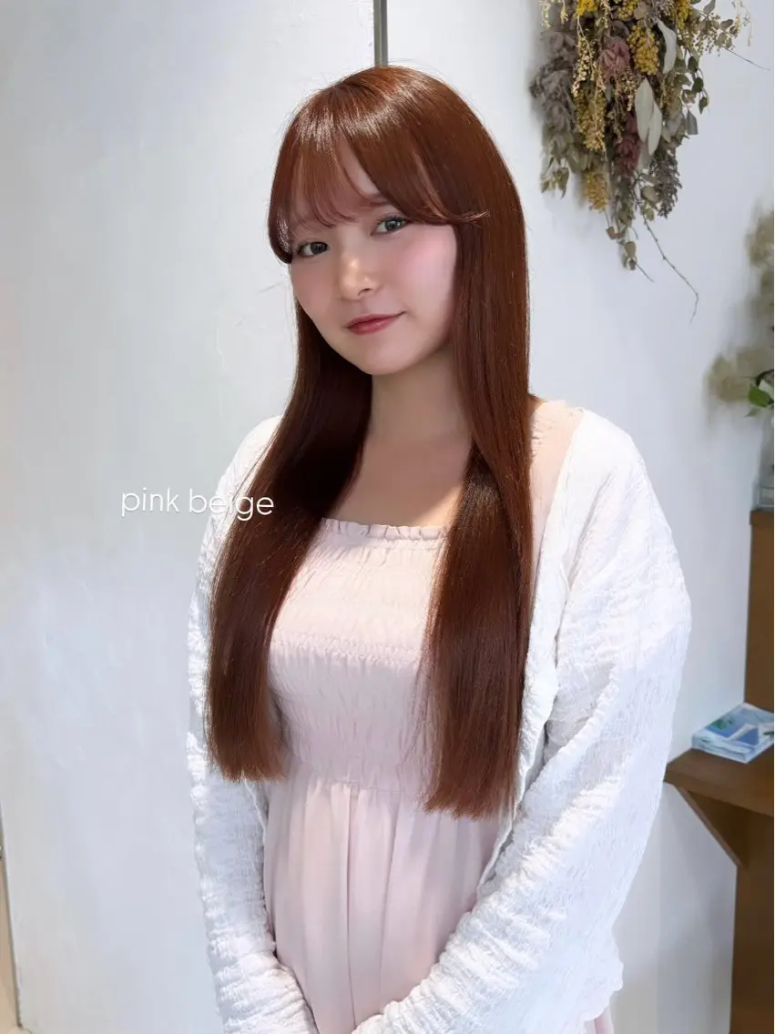 ロング カラー ベージュカラー ブリーチ ダブルカラー ブリーチなしカラー ピンクカラー 暖色カラー /ヘアアレンジ/花鈴のヘアスタイル