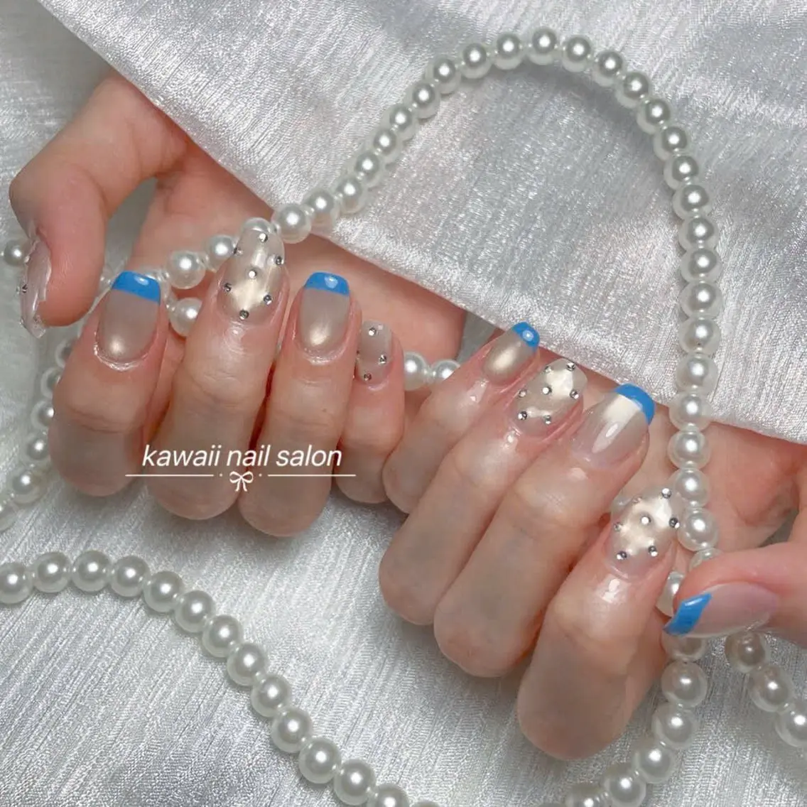 ネイル ドット フレンチネイル 韓国ネイル マグネットネイル オフィスネイル Kawaii Nail Salonのネイルデザイン