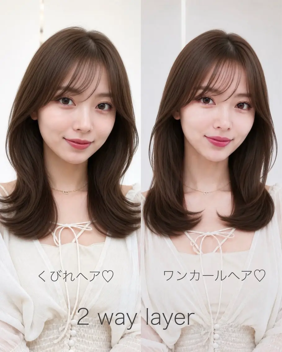 セミロング カット ヘアカラー トリートメント 顔周り/くびれヘア 韓国ヘア💕風間るなのヘアスタイル