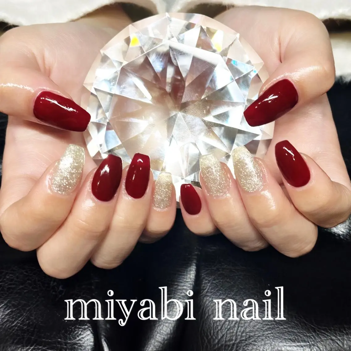 ネイル ボルドー ジェルネイル ラメ(グリッター) シンプルネイル 冬ネイル ハンドネイル miyabi nail 桂川駅近くのネイルデザイン