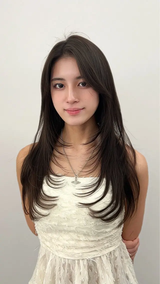 ロング カラー ブラウンカラー レイヤーカット カット ヘアカラー トリートメント 韓国ヘア/顔周り ヘアセット/加藤優里のヘアスタイル