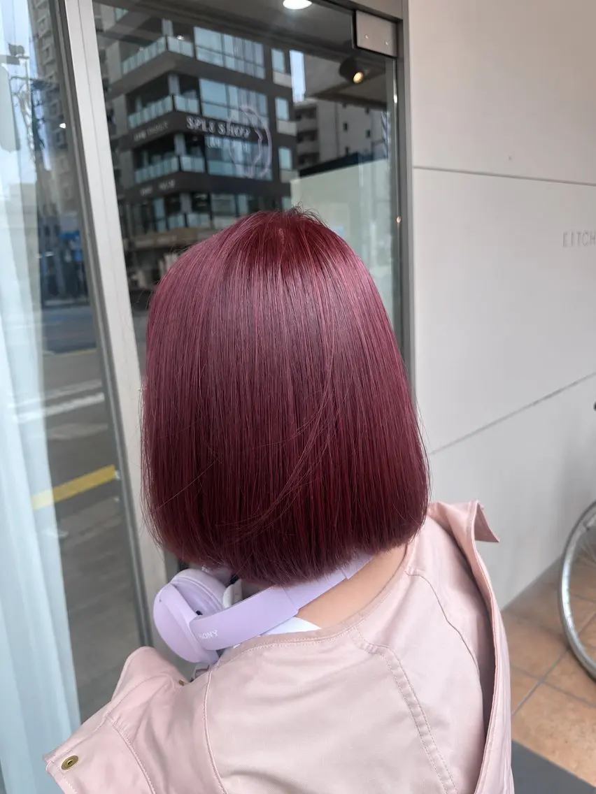 カラー ブリーチ ブリーチなしカラー レッドカラー ヘアカラー ワンカラー/縮毛矯正 🍒LILIのヘアスタイル