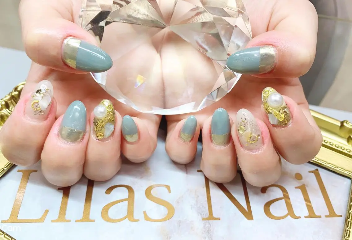 ネイル ブルー ジェルネイル ハードジェル ロングネイル ミラーネイル Lilas Nailのネイルデザイン