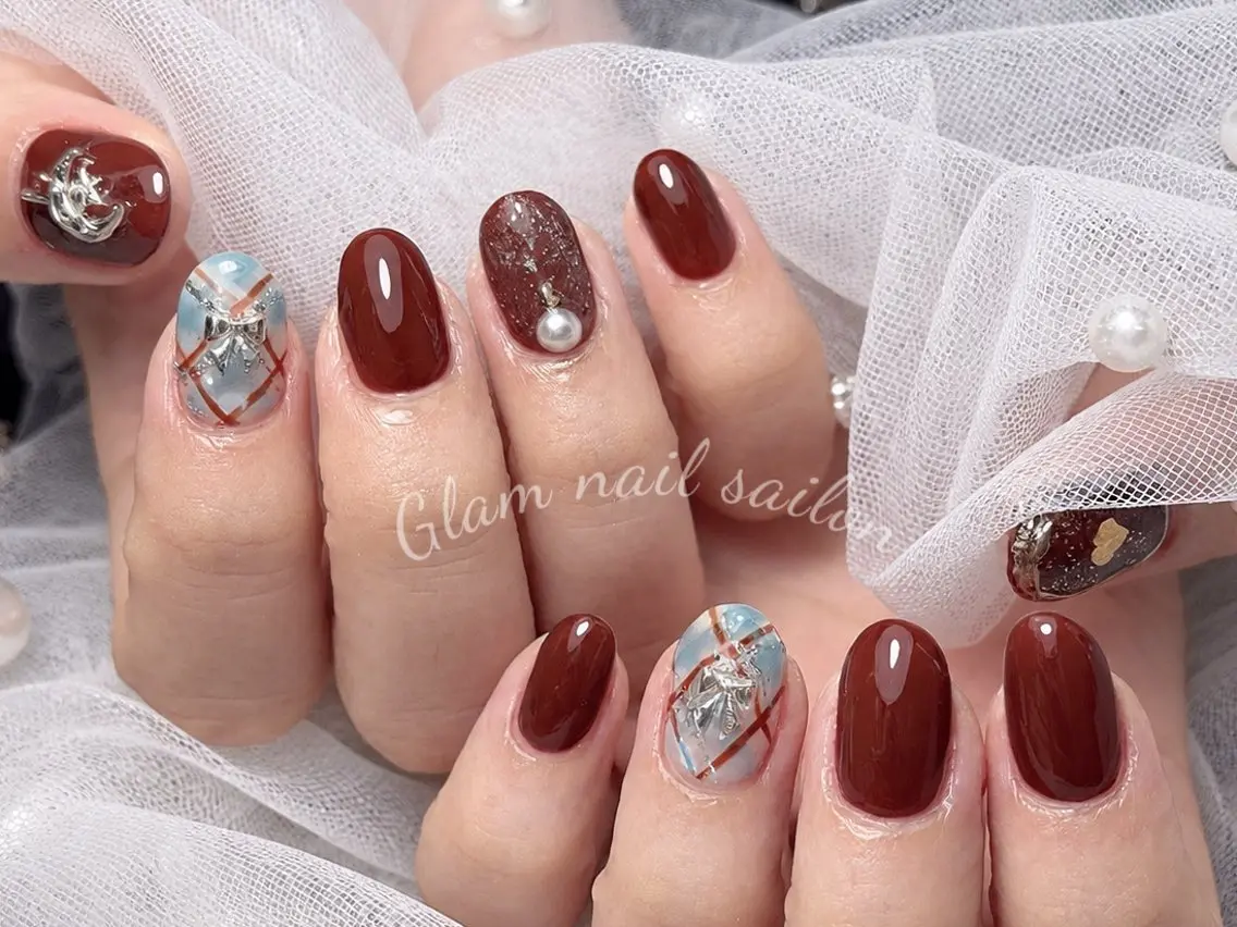 ネイル ハンドネイル エツメ💅 長さ出し🎀デザインのネイルデザイン