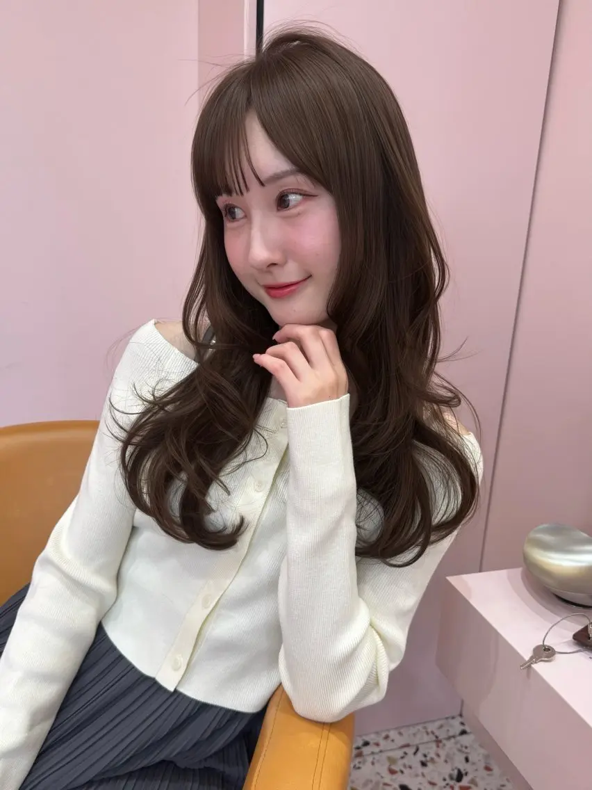 ロング チョコレートブラウン くびれヘア 顔周りカット 髪質改善 レイヤーカット カット ヘアカラー トリートメント 顔周り/透明感カラー REINA𓍯のヘアスタイル