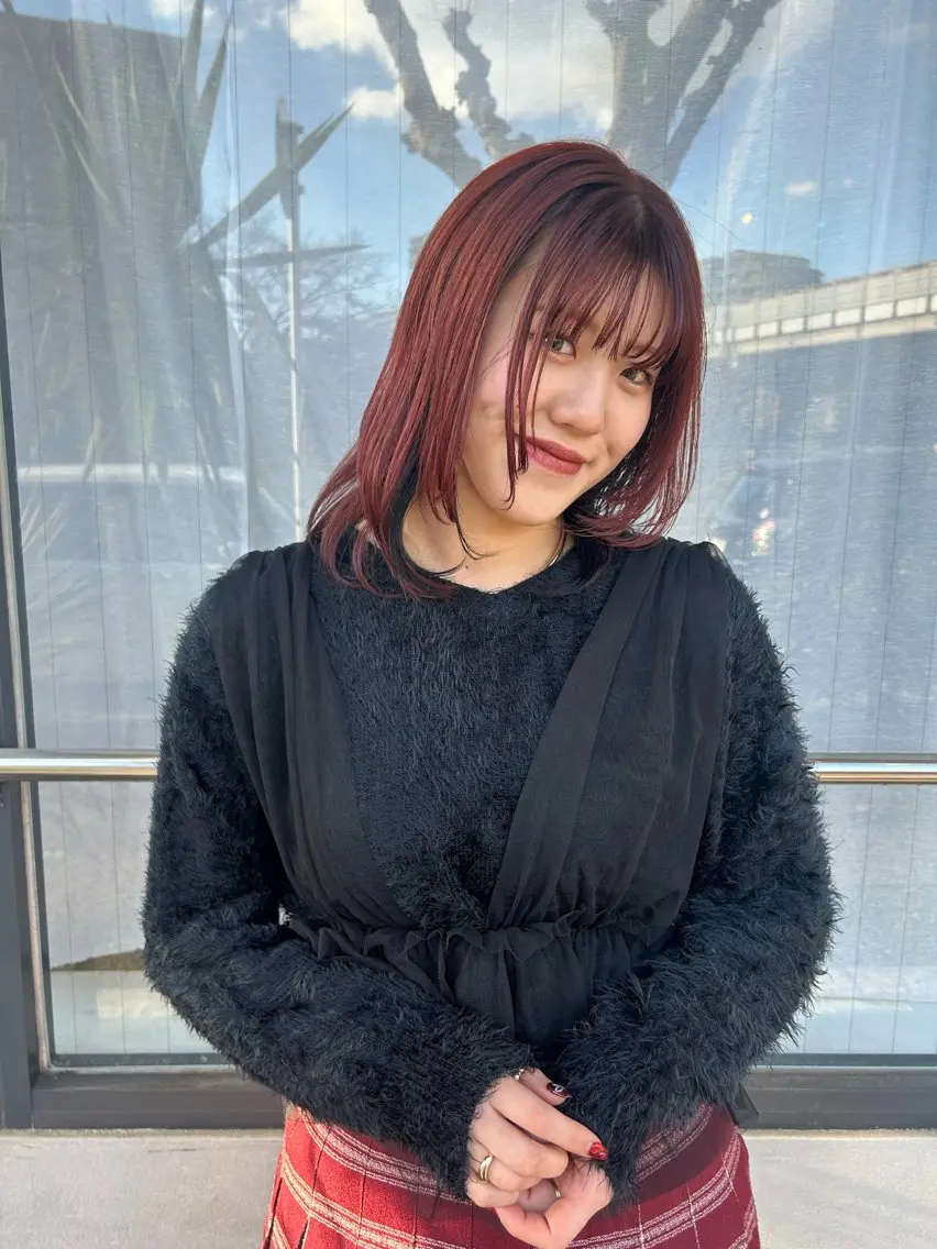 ミディアム カラー デザインカラー レッドカラー ♡FERIA桃山台 サイトウ ユウ♡のヘアスタイル