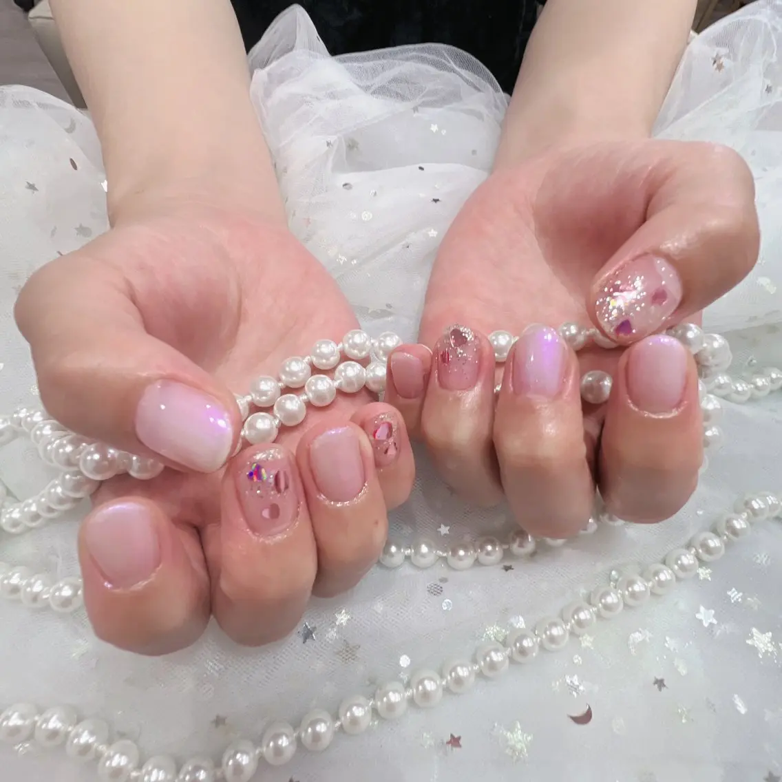 ネイル アートネイル フラッシュネイル フレンチネイル ジェルネイル ガラスフレンチ ハンドネイル You&Me Yukiのネイルデザイン