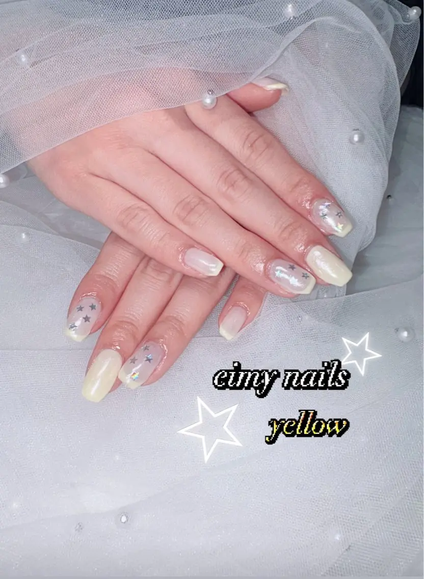 ネイル フレンチネイル ミラーネイル ホワイト 黄色 ハンドネイル eimy nails♡のネイルデザイン