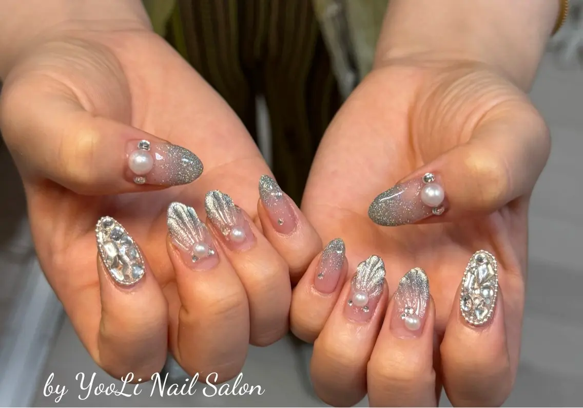 ネイル アートネイル オーロラネイル チークネイル フレンチネイル ガラスフレンチ ハンドネイル 🎀🎀YooLi Nail Salonのネイルデザイン