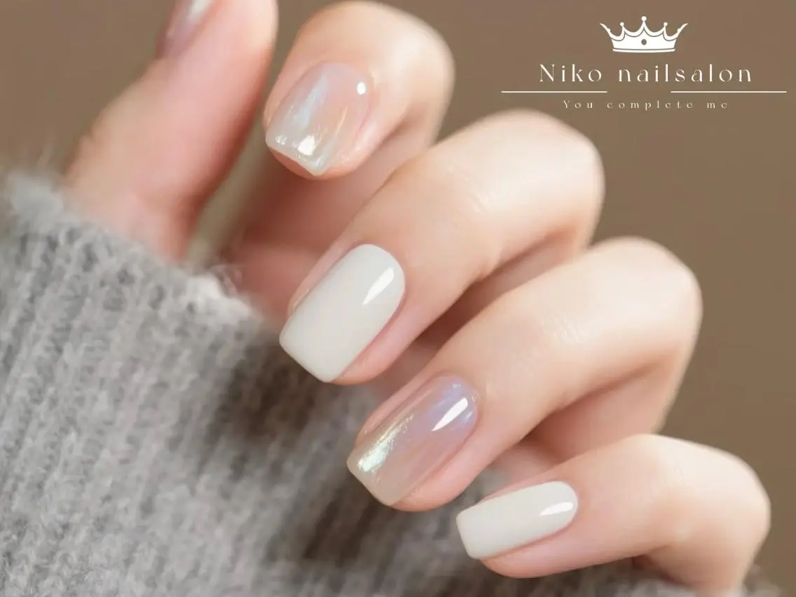 ネイル 長さ出し フットネイル フレンチネイル ジェルネイル ガラスフレンチ Nikoネイルサロン 本八幡店のネイルデザイン