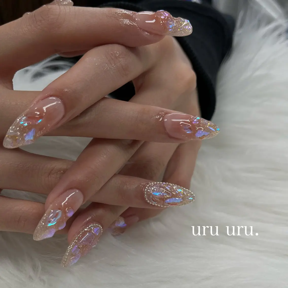ネイル オーロラネイル 氷ネイル・うるうるネイル ハンドネイル tener 🧋yume🧋のネイルデザイン