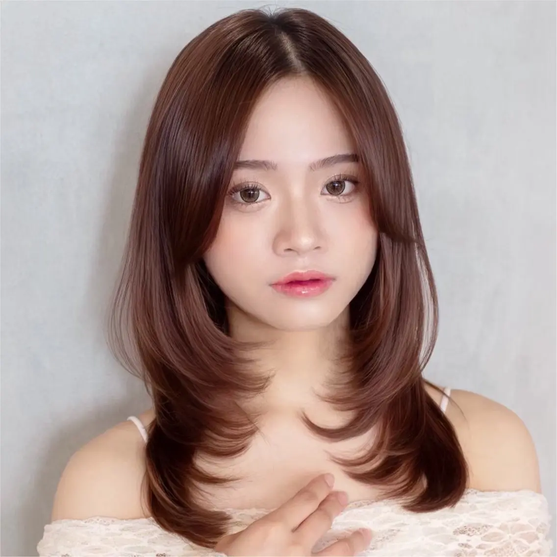 ミディアム カラー カット ヘアカラー 水光カラー/韓国風 /レイヤー/山口のヘアスタイル