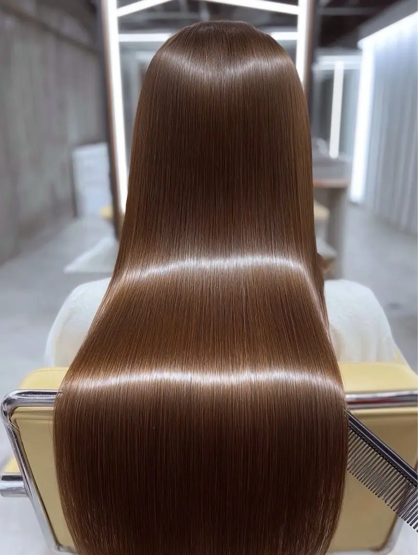 ロング パーマ 縮毛矯正 🍒モテ暖色カラー × うる艶✧ ゆなのヘアスタイル