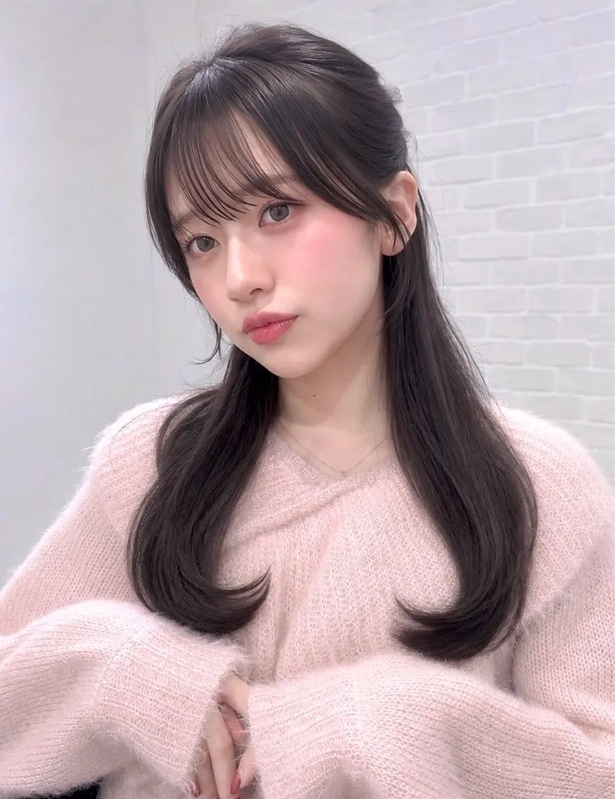 セミロング カラー カット ヘアカラー 【韓国ヘア×透明感 カラー】笹谷 莉未のヘアスタイル