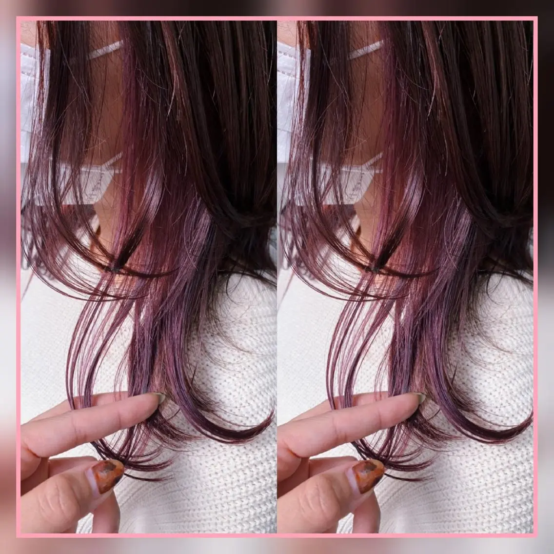 セミロング カラー ベージュカラー ブリーチ ボルドーカラー インナーカラー ラベンダーカラー 田中 孝征のヘアスタイル