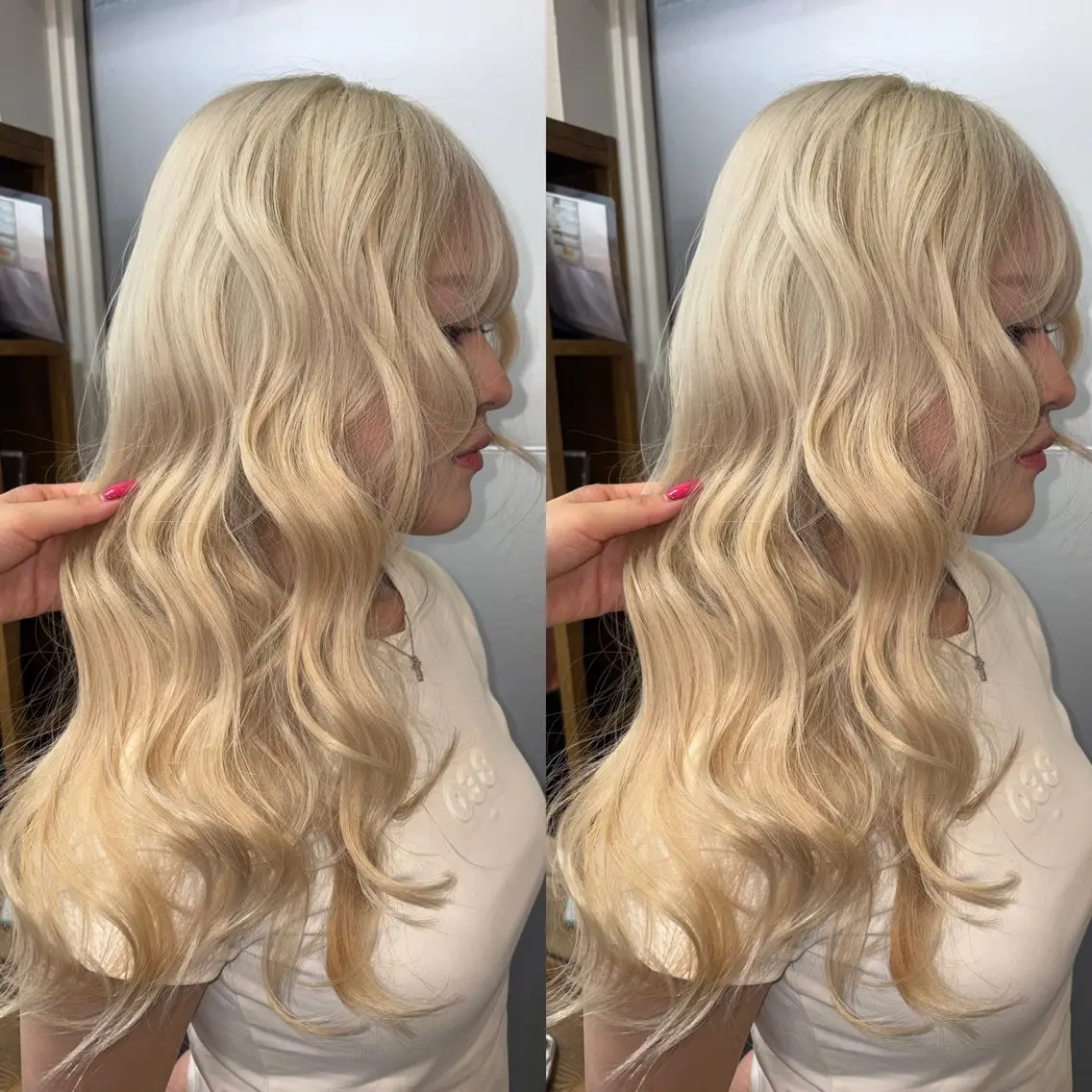 ロング カラー ブリーチ ブロンド ホワイトブロンド ヘアカラー トリートメント なんば、心斎橋🍓 ハイトーンnicoのヘアスタイル