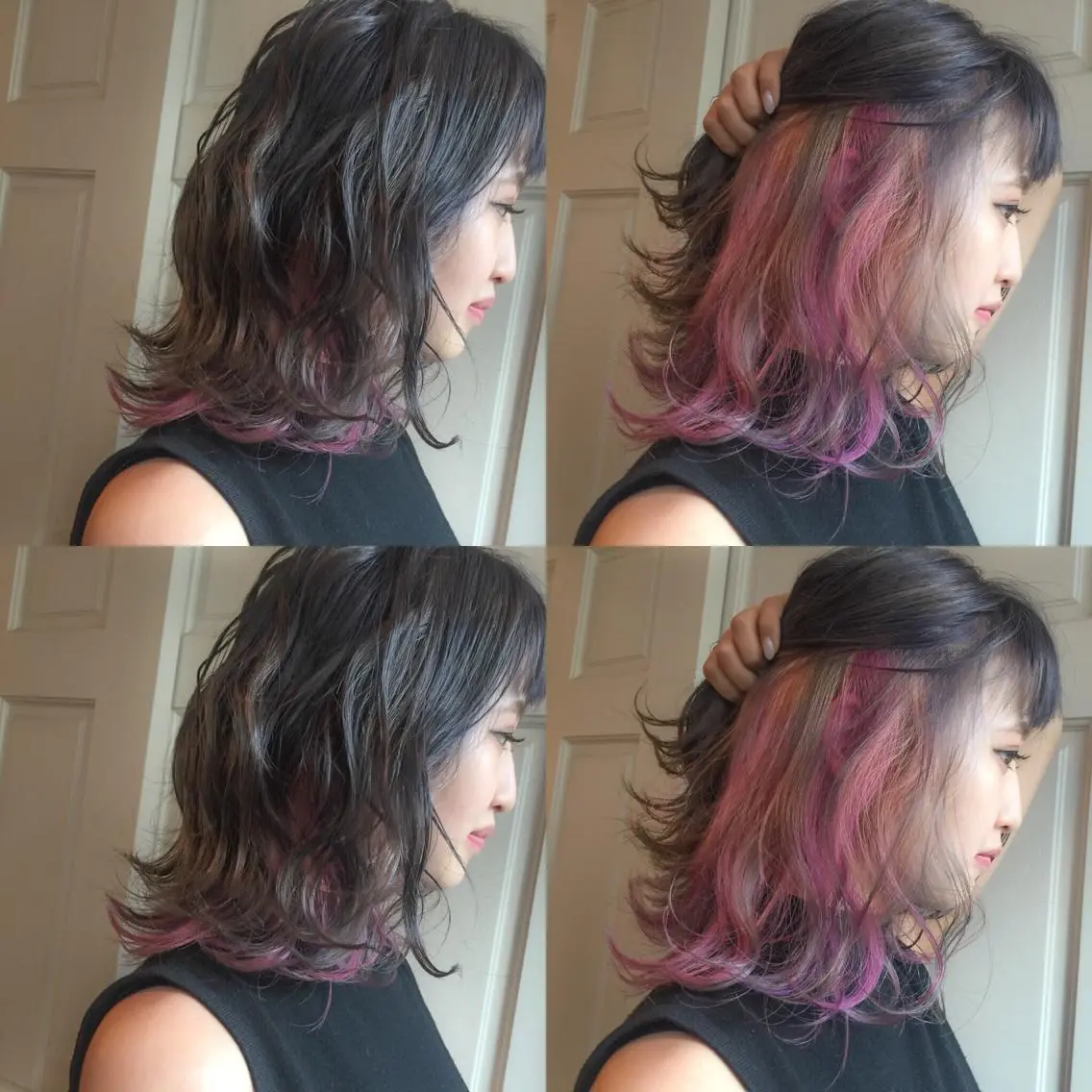 ミディアム カラー アッシュ グレージュ ピンクカラー パープルカラー ユニコーンカラー ヘアカラー ホワイト&レイヤーカ ットエクステ長畠俊輔のヘアスタイル