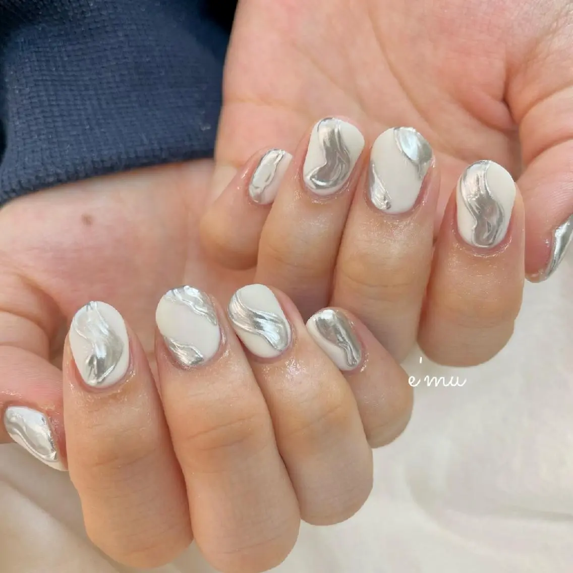ネイル マットネイル ミラーネイル ニュアンスネイル ハンドネイル nail salon e'mu💐のネイルデザイン