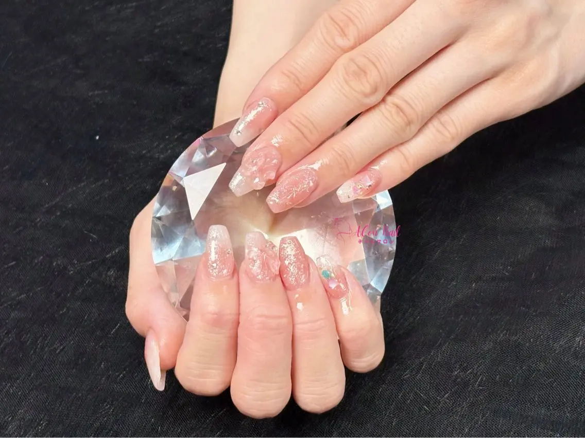 ネイル 桜ネイル 長さ出し フラワーネイル フレンチネイル ジェルネイル ハンドネイル ACon NailSalonのネイルデザイン