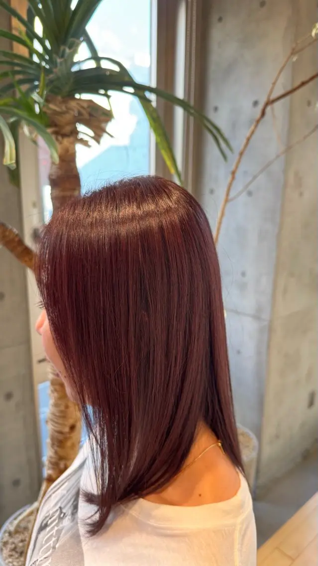 ミディアム カラー ボルドーカラー 髪質改善ヘアエステ miyuのヘアスタイル