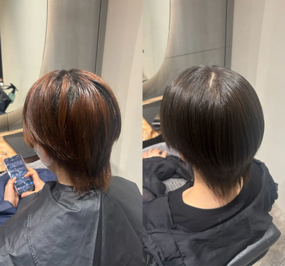 ショート カラー ベージュカラー ブラウンカラー ブラウンベージュ オレンジ ヘアカラー トリートメント あずま みはなのヘアスタイル