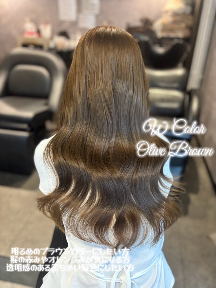 ロング カラー ブリーチ ブラウンカラー ダブルカラー オリーブブラウン ヘアカラー トリートメント 🍑ももか🍑透明感 カラー/赤羽🎀のヘアスタイル