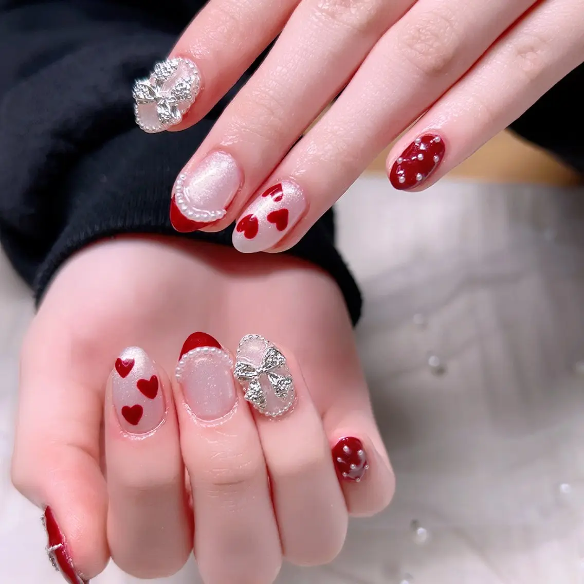 ネイル フレンチネイル ハート オフィスネイル リボン Cute Tips nailのネイルデザイン