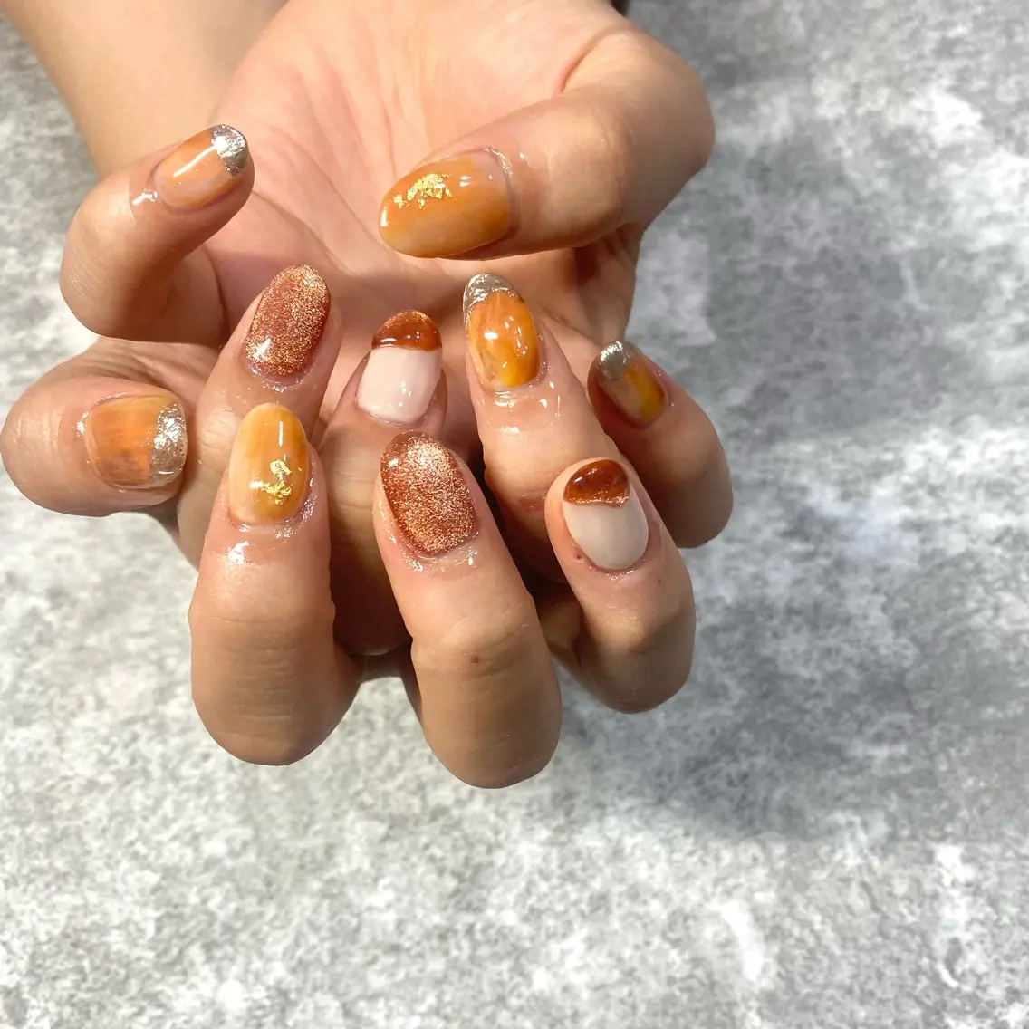 ネイル ニュアンスネイル オレンジ ハンドネイル ★Rinail... .のネイルデザイン