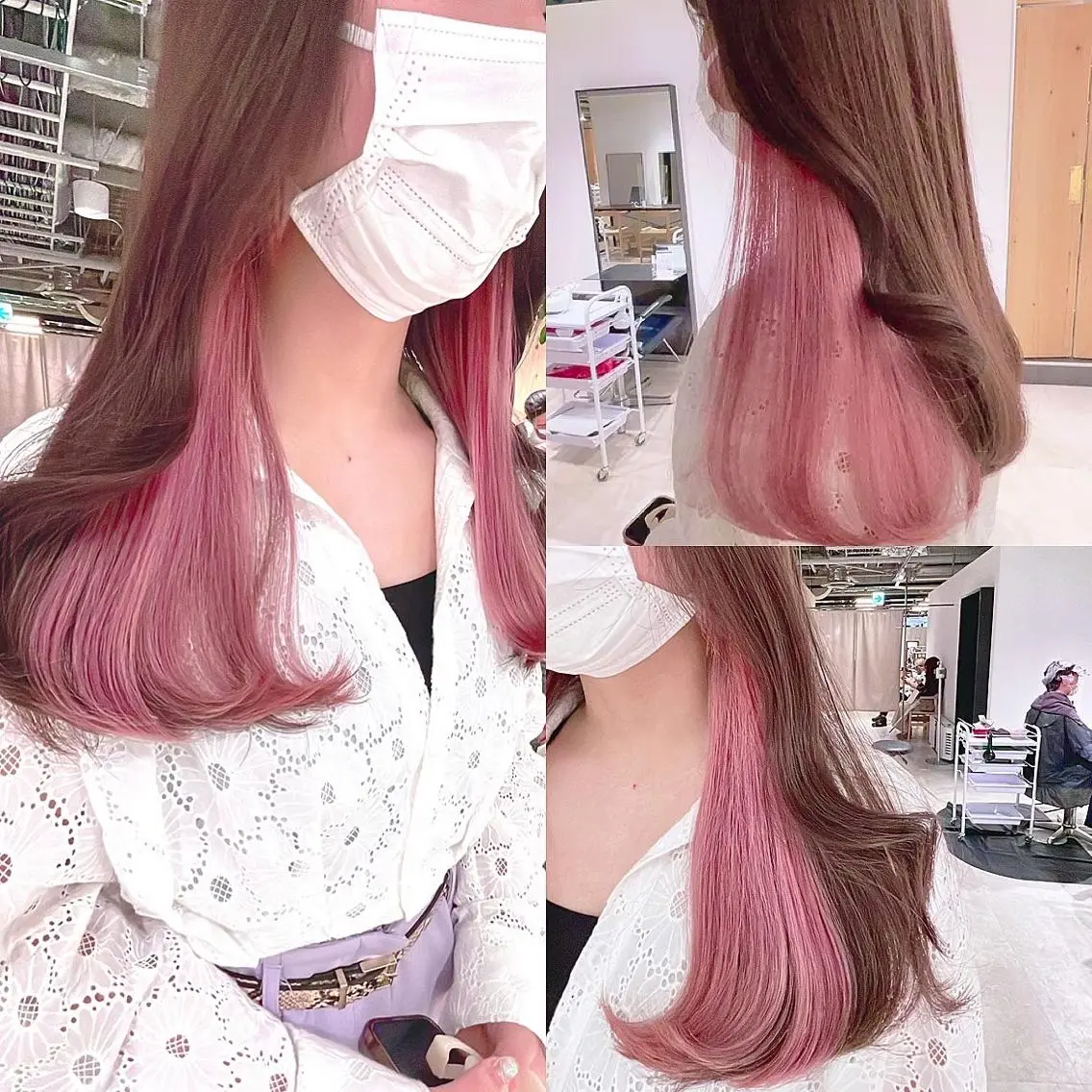 ロング カラー ブリーチ ピンクカラー ヘアカラー トリートメント 渋谷:インナーカラー ／🍒エリカ🍒のヘアスタイル