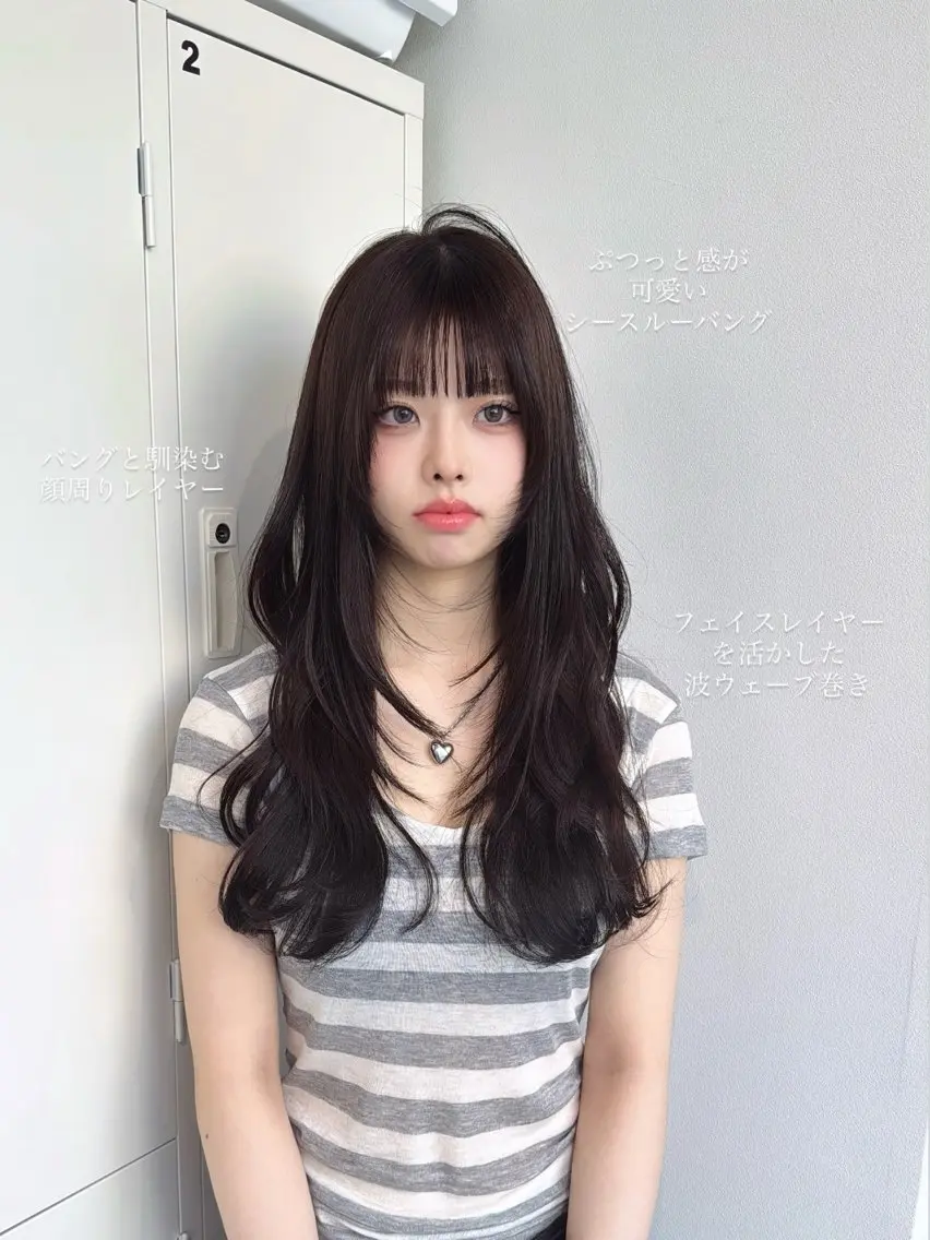 ロング カラー 顔まわりレイヤー レイヤーカット カット ヘアカラー トリートメント Miku🪄💫 フェイスレイヤーのヘアスタイル