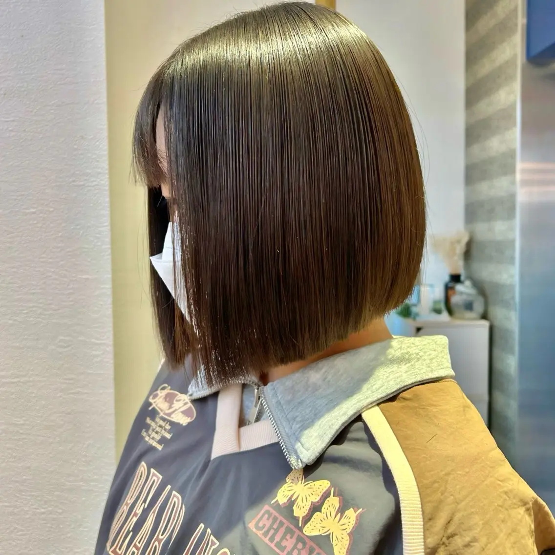 ミディアム ワンレンボブ ボブ 顔周りカット 髪質改善 縮毛矯正 ヘアカラー トリートメント 髪質改善【縮毛矯正】 北千住 田邉 澪のヘアスタイル