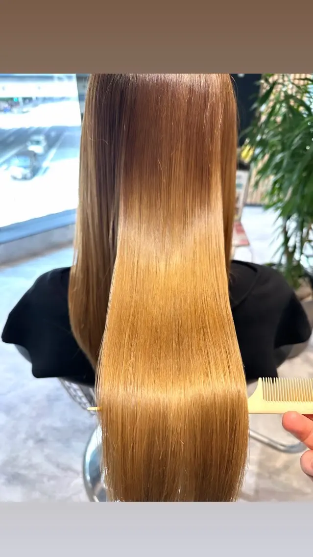 ロング 学生 酸性ストレート 縮毛矯正 トリートメント 酸性ストレート/ 透明感カラー/中村利のヘアスタイル