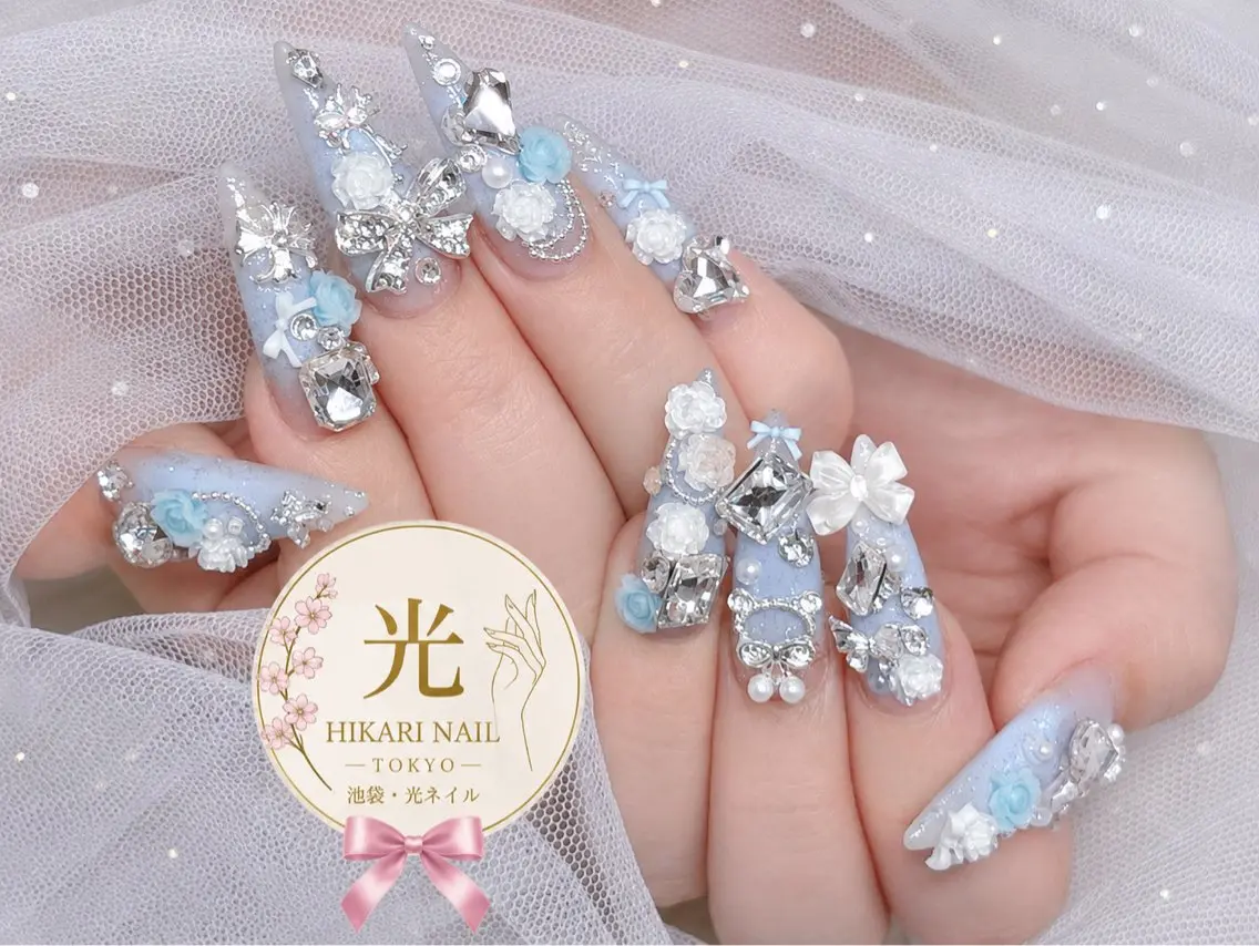 ネイル チークネイル 長さ出し フレンチネイル ガーリー ハート HikariNail Ikebukuroのネイルデザイン