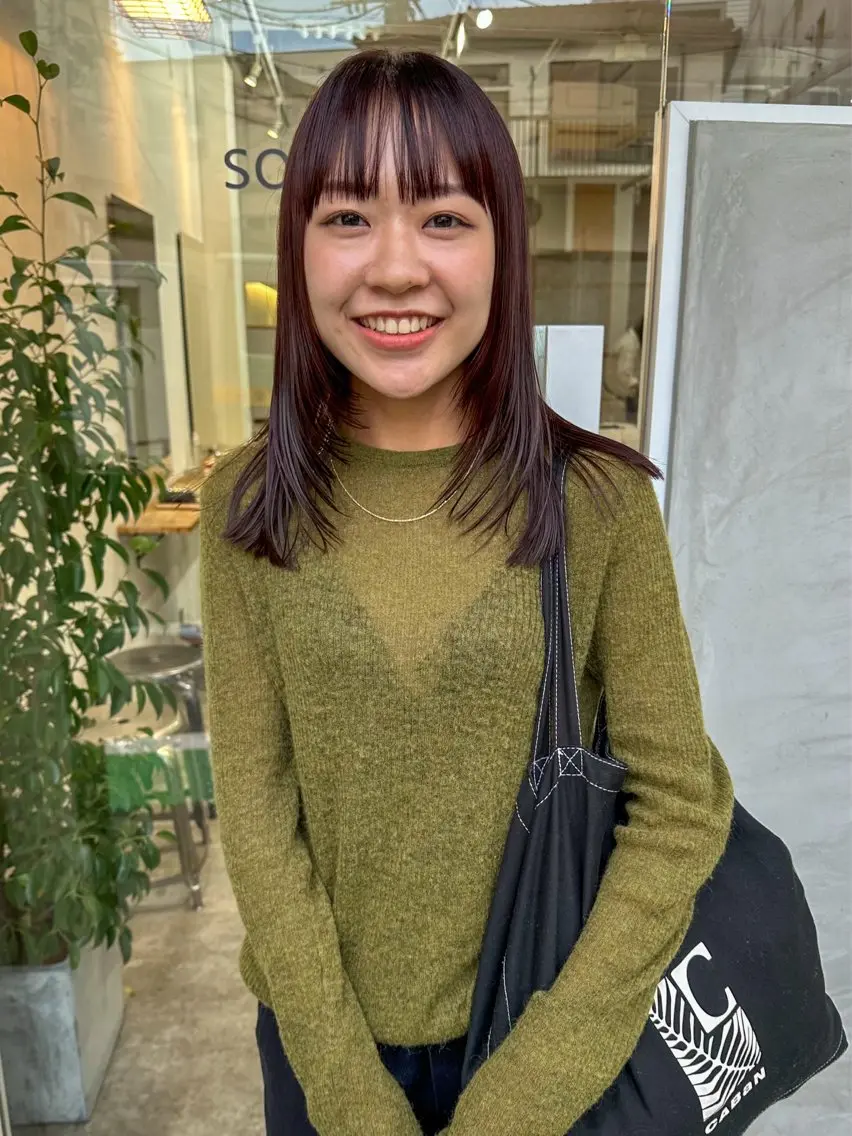 ミディアム カラー 顔まわりレイヤー レイヤーカット カット ヘアカラー トリートメント パーマ/透明感カラー /ボブ/吉田一生のヘアスタイル