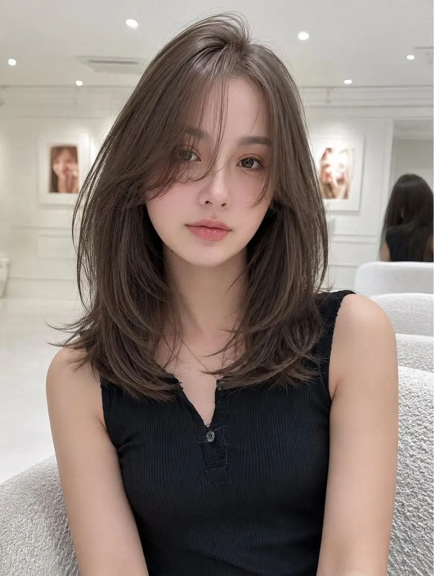 ミディアム ボブ 髪質改善 韓国風ヘア レイヤーカット 縮毛矯正 カット ヘアカラー 髪質改善/レイヤー/ 佐藤　舞🌷🫧のヘアスタイル
