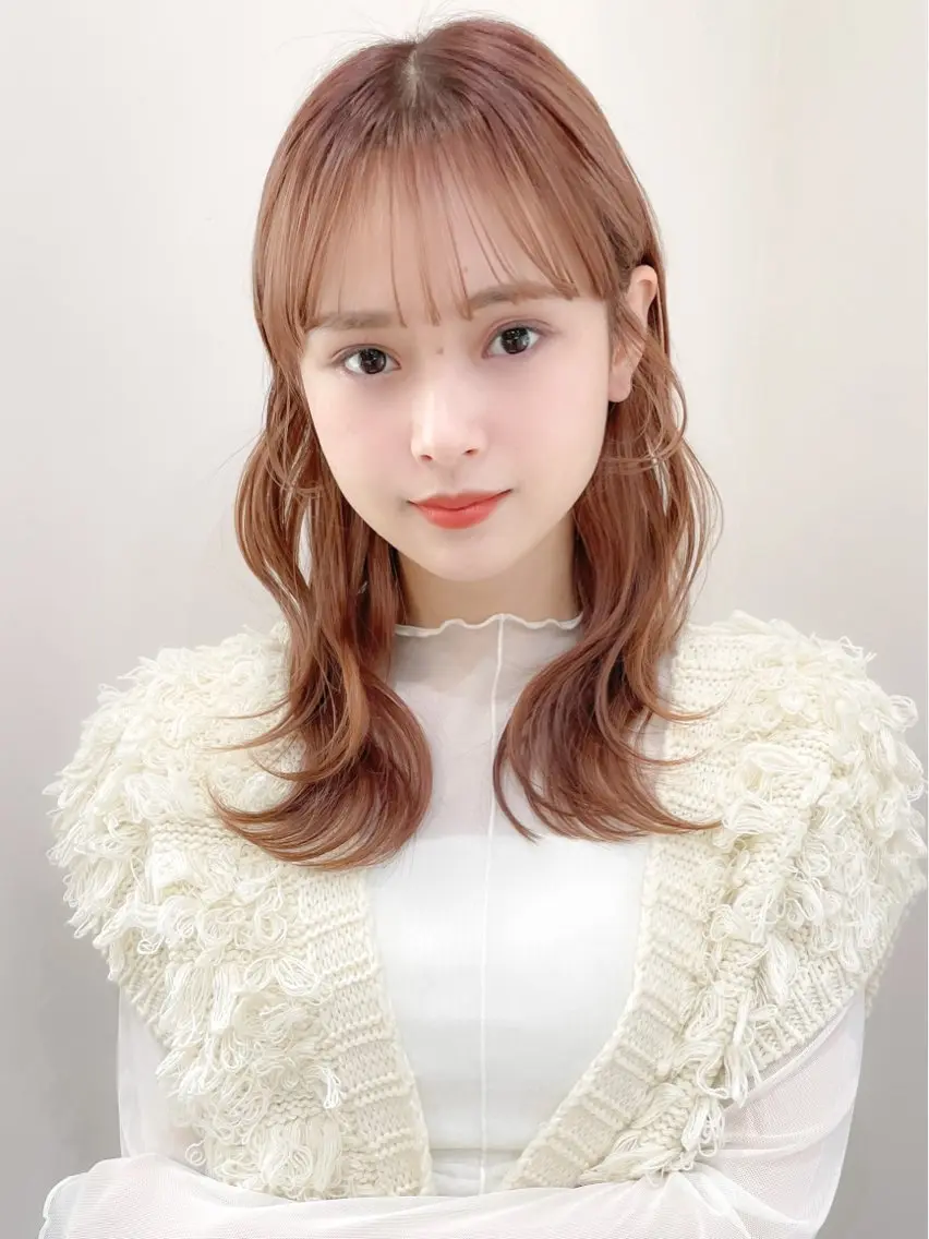 ミディアム カラー バレイヤージュ ブリーチ ケアブリーチ ダブルカラー ハイライトカラー ミディアム/顔周り/ ベージュ🌼mayuのヘアスタイル