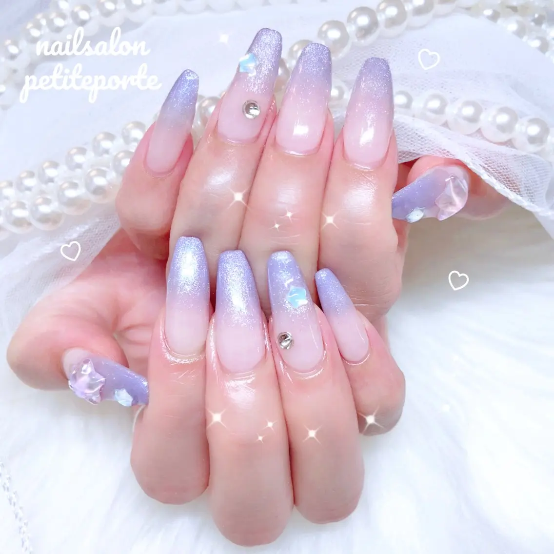 ネイル ガーリー グラデーション ロングネイル マグネットネイル ワンホンネイル ハンドネイル petite porteのネイルデザイン