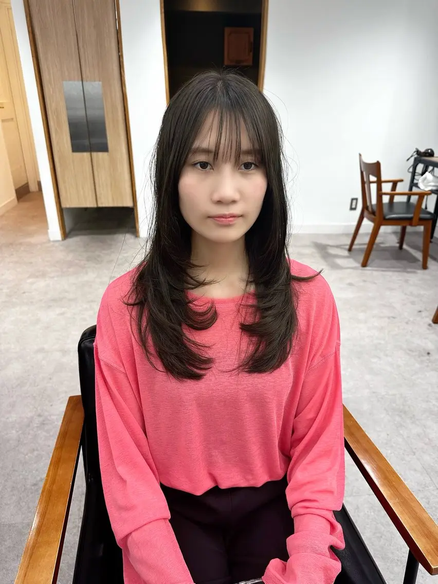 ロング カラー パーマ ヘアアレンジ メンズ キッズ レイヤーカット/ 巻ける縮毛矯正のヘアスタイル
